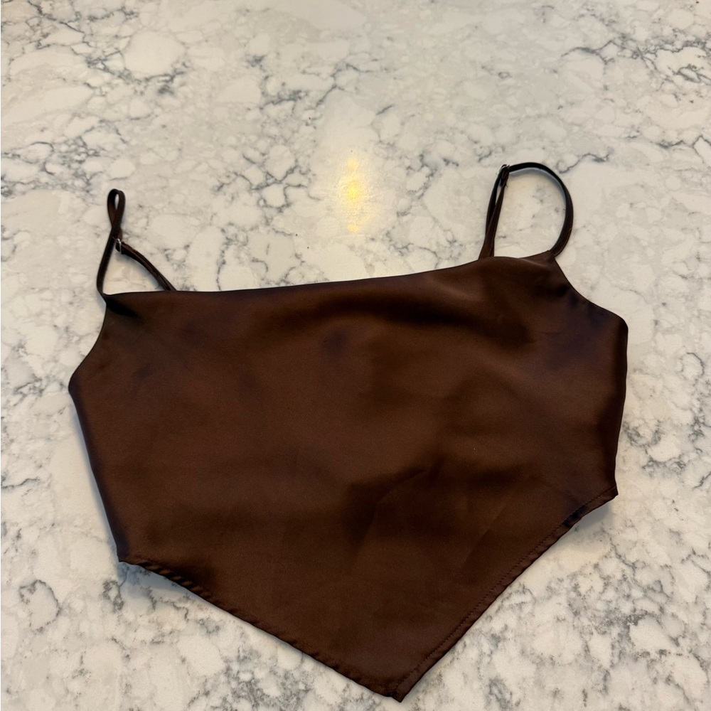 Brown Satin Crop Top